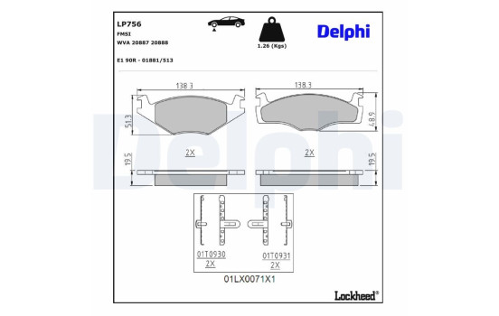 Bromsbeläggssats, skivbroms LP756 Delphi