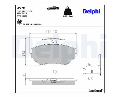 Bromsbeläggssats, skivbroms LP770 Delphi