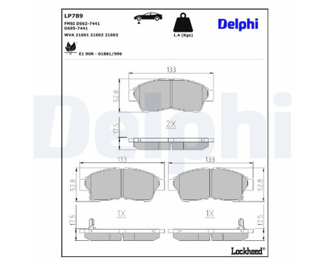 Bromsbeläggssats, skivbroms LP789 Delphi
