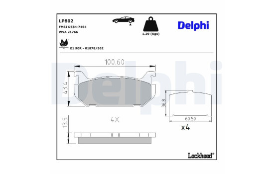 Bromsbeläggssats, skivbroms LP802 Delphi