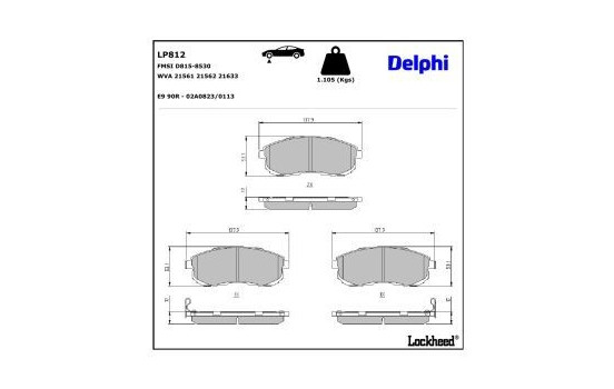 Bromsbeläggssats, skivbroms LP812 Delphi