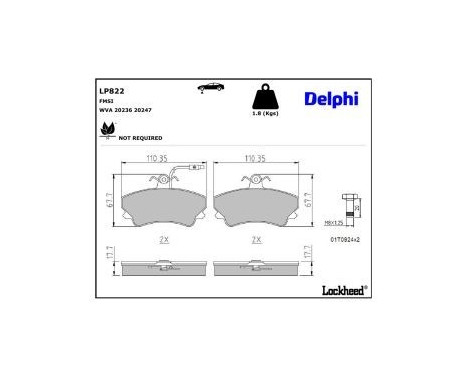 Bromsbeläggssats, skivbroms LP822 Delphi