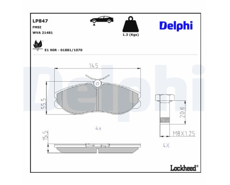 Bromsbeläggssats, skivbroms LP847 Delphi