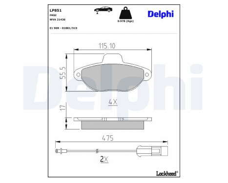 Bromsbeläggssats, skivbroms LP851 Delphi