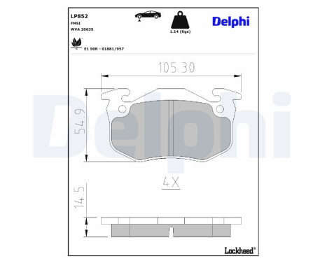 Bromsbeläggssats, skivbroms LP852 Delphi