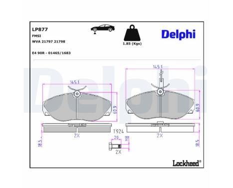 Bromsbeläggssats, skivbroms LP877 Delphi