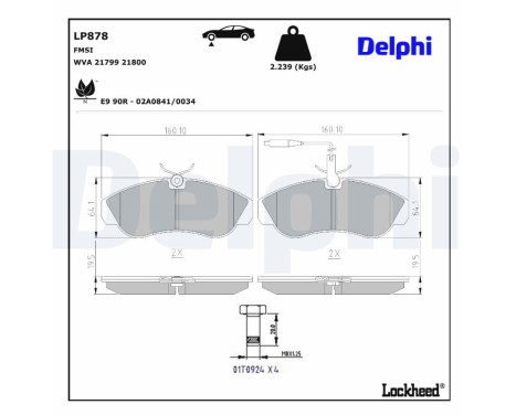 Bromsbeläggssats, skivbroms LP878 Delphi