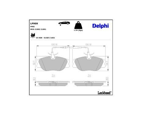 Bromsbeläggssats, skivbroms LP909 Delphi