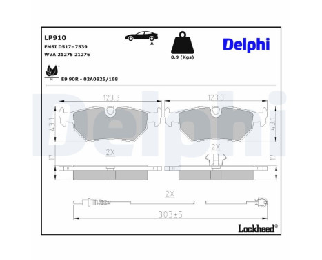 Bromsbeläggssats, skivbroms LP910 Delphi