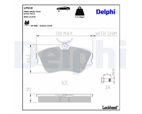 Bromsbeläggssats, skivbroms LP918 Delphi