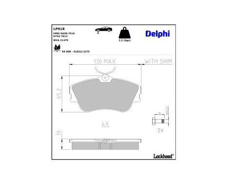 Bromsbeläggssats, skivbroms LP918 Delphi