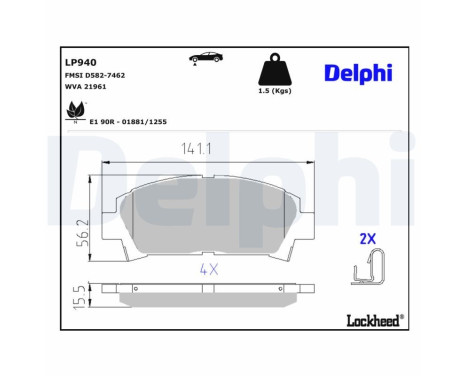 Bromsbeläggssats, skivbroms LP940 Delphi