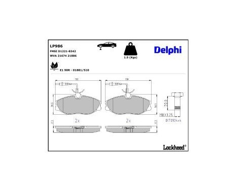 Bromsbeläggssats, skivbroms LP986 Delphi