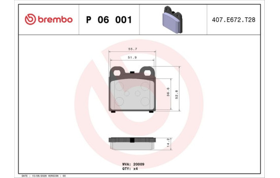 Bromsbeläggssats, skivbroms P 06 001 Brembo, bild 2