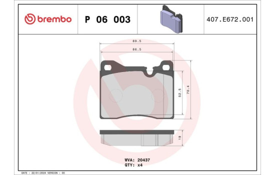 Bromsbeläggssats, skivbroms P 06 003 Brembo, bild 2