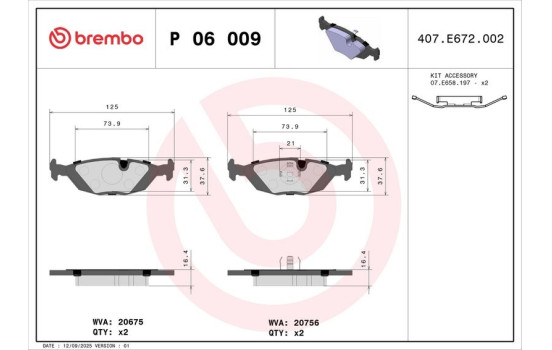 Bromsbeläggssats, skivbroms P 06 009 Brembo, bild 2