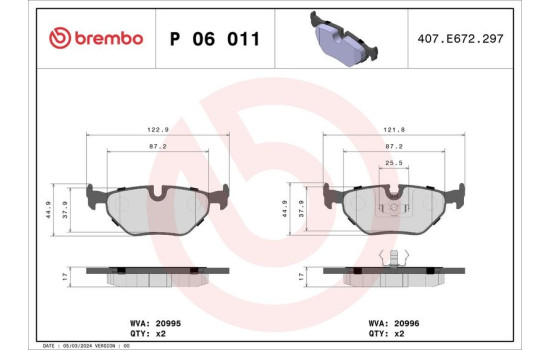 Bromsbeläggssats, skivbroms P 06 011 Brembo, bild 2