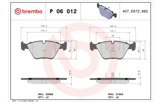 Bromsbeläggssats, skivbroms P 06 012 Brembo, bild 2