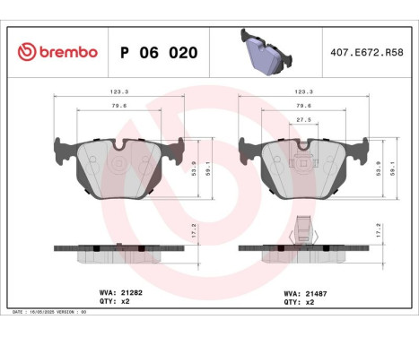 Bromsbeläggssats, skivbroms P 06 020 Brembo, bild 3