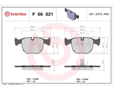 Bromsbeläggssats, skivbroms P 06 021 Brembo, bild 3