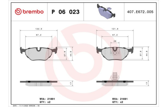 Bromsbeläggssats, skivbroms P 06 023 Brembo, bild 2