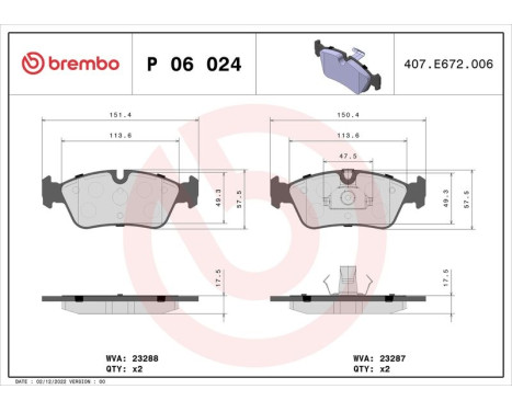 Bromsbeläggssats, skivbroms P 06 024 Brembo, bild 3