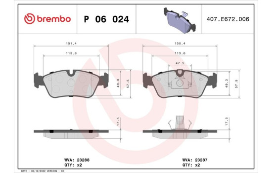 Bromsbeläggssats, skivbroms P 06 024 Brembo, bild 2