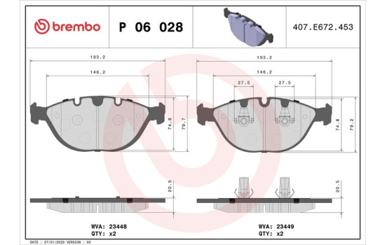 Bromsbeläggssats, skivbroms P 06 028 Brembo, bild 2