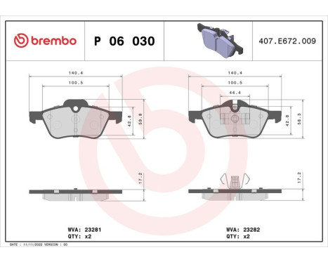 Bromsbeläggssats, skivbroms P 06 030 Brembo, bild 3