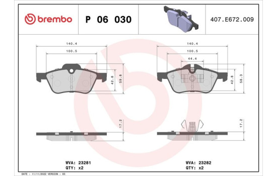 Bromsbeläggssats, skivbroms P 06 030 Brembo, bild 2