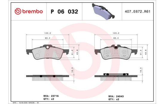 Bromsbeläggssats, skivbroms P 06 032 Brembo, bild 2