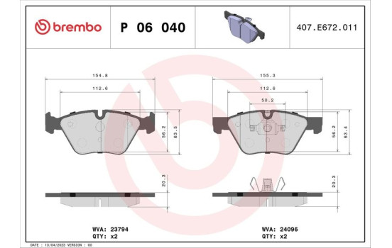 Bromsbeläggssats, skivbroms P 06 040 Brembo, bild 2