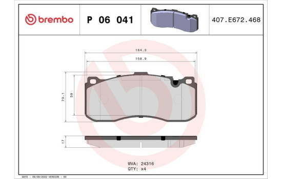 Bromsbeläggssats, skivbroms P 06 041 Brembo, bild 2