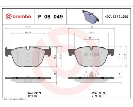 Bromsbeläggssats, skivbroms P 06 049 Brembo, bild 3