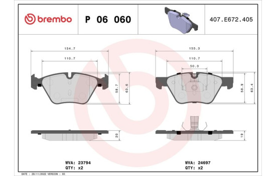 Bromsbeläggssats, skivbroms P 06 060 Brembo, bild 2