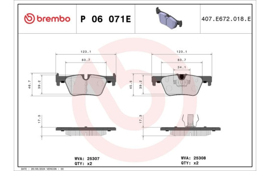Bromsbeläggssats, skivbroms P 06 071E Brembo