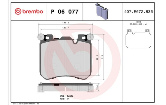 Bromsbeläggssats, skivbroms P 06 077 Brembo, bild 2