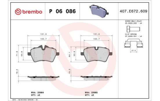 Bromsbeläggssats, skivbroms P 06 086 Brembo, bild 2