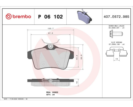 Bromsbeläggssats, skivbroms P 06 102 Brembo, bild 2