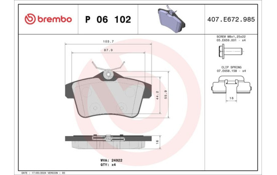 Bromsbeläggssats, skivbroms P 06 102 Brembo
