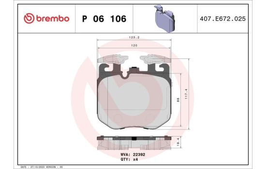 Bromsbeläggssats, skivbroms P 06 106 Brembo