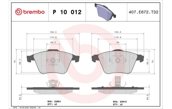 Bromsbeläggssats, skivbroms P 10 012 Brembo, bild 3