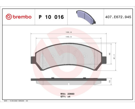Bromsbeläggssats, skivbroms P 10 016 Brembo, bild 3