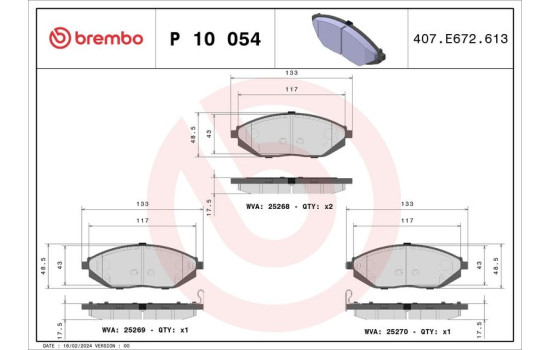 Bromsbeläggssats, skivbroms P 10 054 Brembo, bild 2