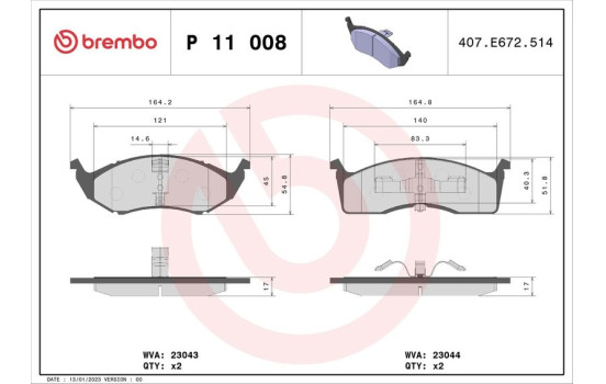 Bromsbeläggssats, skivbroms P 11 008 Brembo, bild 2