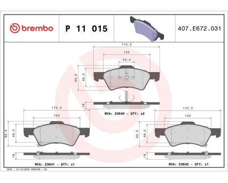 Bromsbeläggssats, skivbroms P 11 015 Brembo, bild 3