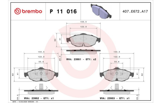 Bromsbeläggssats, skivbroms P 11 016 Brembo, bild 3