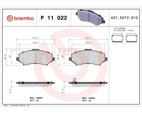 Bromsbeläggssats, skivbroms P 11 022 Brembo, bild 3