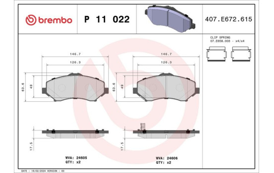Bromsbeläggssats, skivbroms P 11 022 Brembo, bild 2