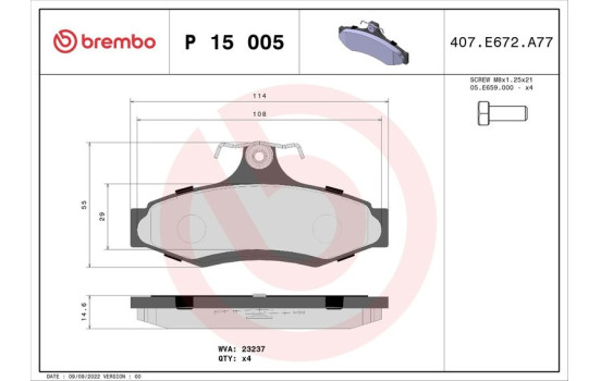 Bromsbeläggssats, skivbroms P 15 005 Brembo, bild 2
